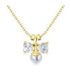 Bow Crystal with Pearl Silver Necklace SPE-96n